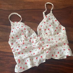 Princess Polly Cream Rose Cropped Ruffle Top